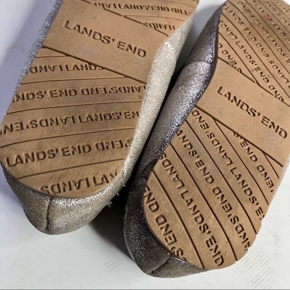 Lands’ End silver metallic leather slippers faux fur lining moccasins mocs 6 - Picture 12 of 12